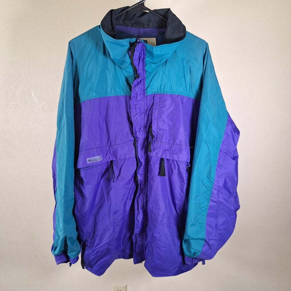 Columbia Vintage Mens Radial Sleeve Eclipse Purple Green Windbreaker Outer Shell